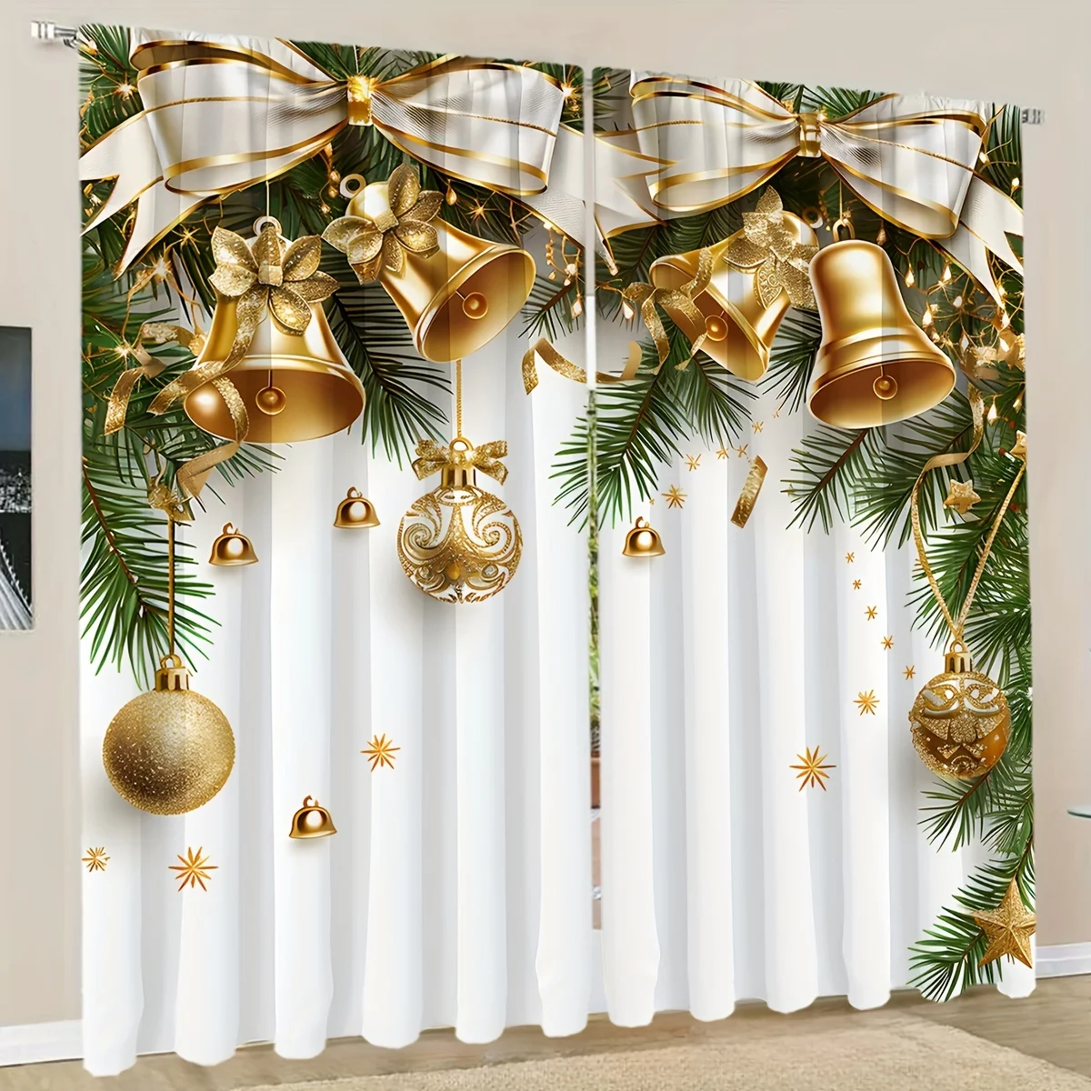 2 Panel Christmas Golden Bell 3D digital printed curtain Classic style polyester curtain, bedroom living room floor curtain
2 Panel Christmas Golden Bell 3D digital printed curtain Classic style polyester curtain, bedroom living room floor curtain