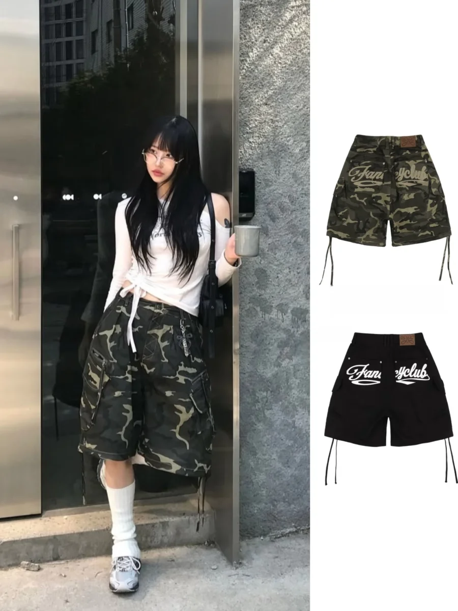 Vintage Street Style Camouflage Cargo Shorts for Women Loose Fit with Pockets & Drawstring Letter Print Casual Summer Bottoms
Vintage Street Style Camouflage Cargo Shorts for Women Loose Fit with Pockets & Drawstring Letter Print Casual Summer Bottoms