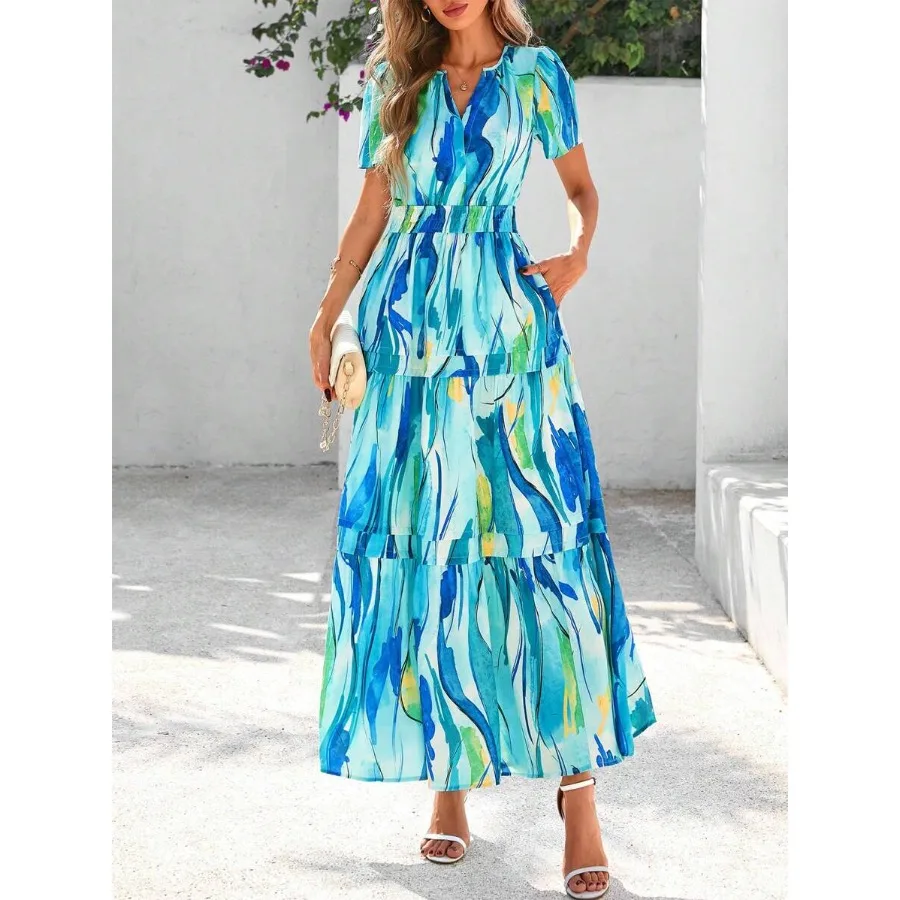 【New style】Women's Summer Bohemian Dress Floral Short Sleeve V-Neck A-Line Layered Flanged Long Casual Beach Holiday Dress
【New style】Women's Summer Bohemian Dress Floral Short Sleeve V-Neck A-Line Layered Flanged Long Casual Beach Holiday Dress