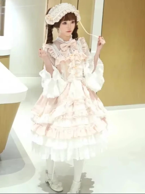 Spring and Summer New Bow High Waist Slimming Long Sleeve Dresses Original Lolita Op Sweet Cute Girl Pink Lace Dress for Women
Spring and Summer New Bow High Waist Slimming Long Sleeve Dresses Original Lolita Op Sweet Cute Girl Pink Lace Dress for Women