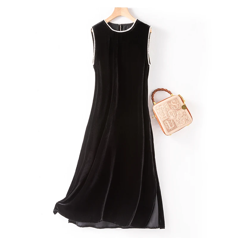 Женское бархатное шелковое платье миди с подкладкой из 100% тутового шелка, однотонное черное винтажное вечернее платье трапециевидной формы без рукавов FF071
Женское бархатное шелковое платье миди с подкладкой из 100% тутового шелка, однотонное черное винтажное вечернее платье трапециевидной формы без рукавов FF071