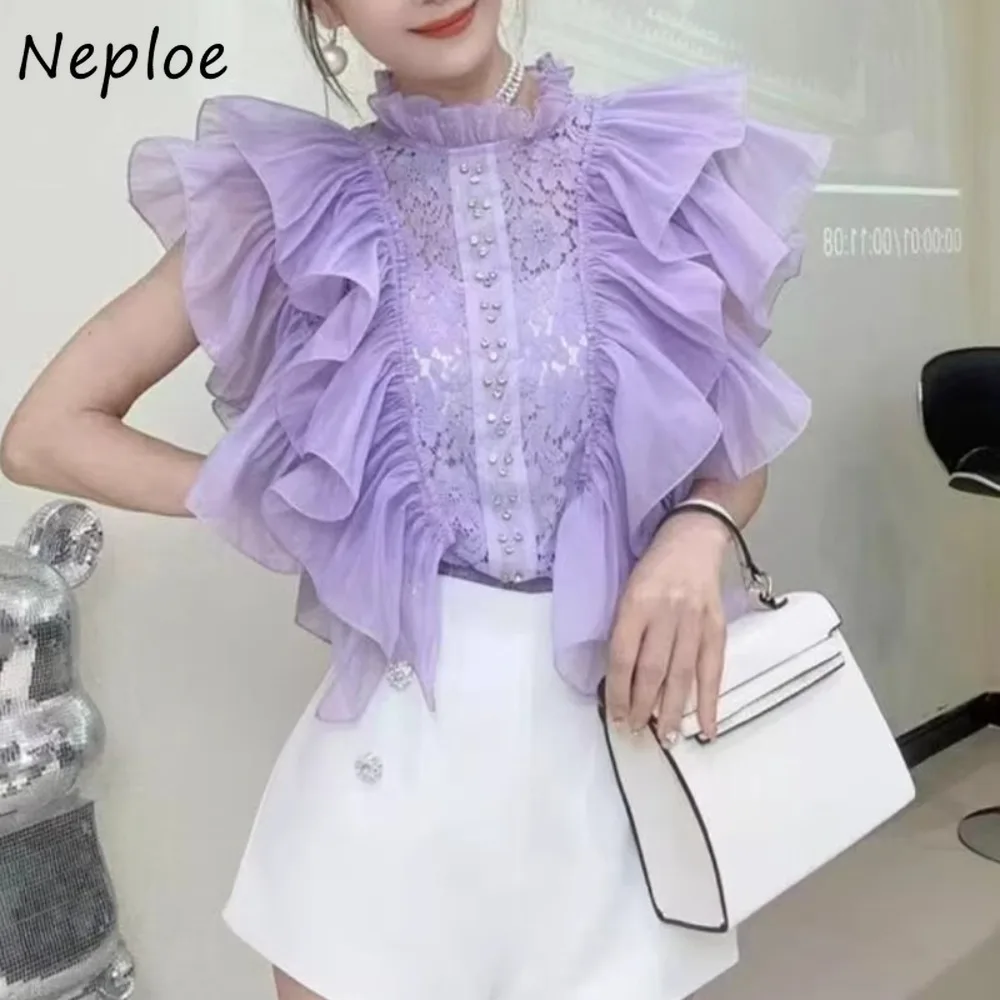 Neploe Office Lady Loose Korea Chic Women's Shirt New Elegant Trendy Celebrity Diamond Lace Mujer Ruffles Chiffon Sweet Blouses 
Neploe Office Lady Loose Korea Chic Women's Shirt New Elegant Trendy Celebrity Diamond Lace Mujer Ruffles Chiffon Sweet Blouses