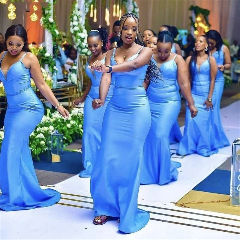 Blue Mermaid Bridesmaid Dresses Sexy V-Neck Spaghetti Straps Floor Length Maid of Honor Wedding Party Guest Gown Custom Made
Blue Mermaid Bridesmaid Dresses Sexy V-Neck Spaghetti Straps Floor Length Maid of Honor Wedding Party Guest Gown Custom Made