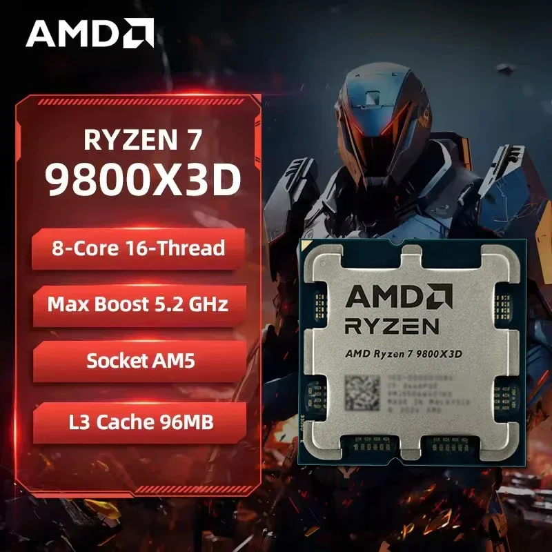 AMD Ryzen 7 9800X3D Game CPU R7 9800X3D Up to 5.2GHz 8-Core 16-Thread 96MB Cache AM5 Desktop Gaming Processor Without Package
AMD Ryzen 7 9800X3D Game CPU R7 9800X3D Up to 5.2GHz 8-Core 16-Thread 96MB Cache AM5 Desktop Gaming Processor Without Package
