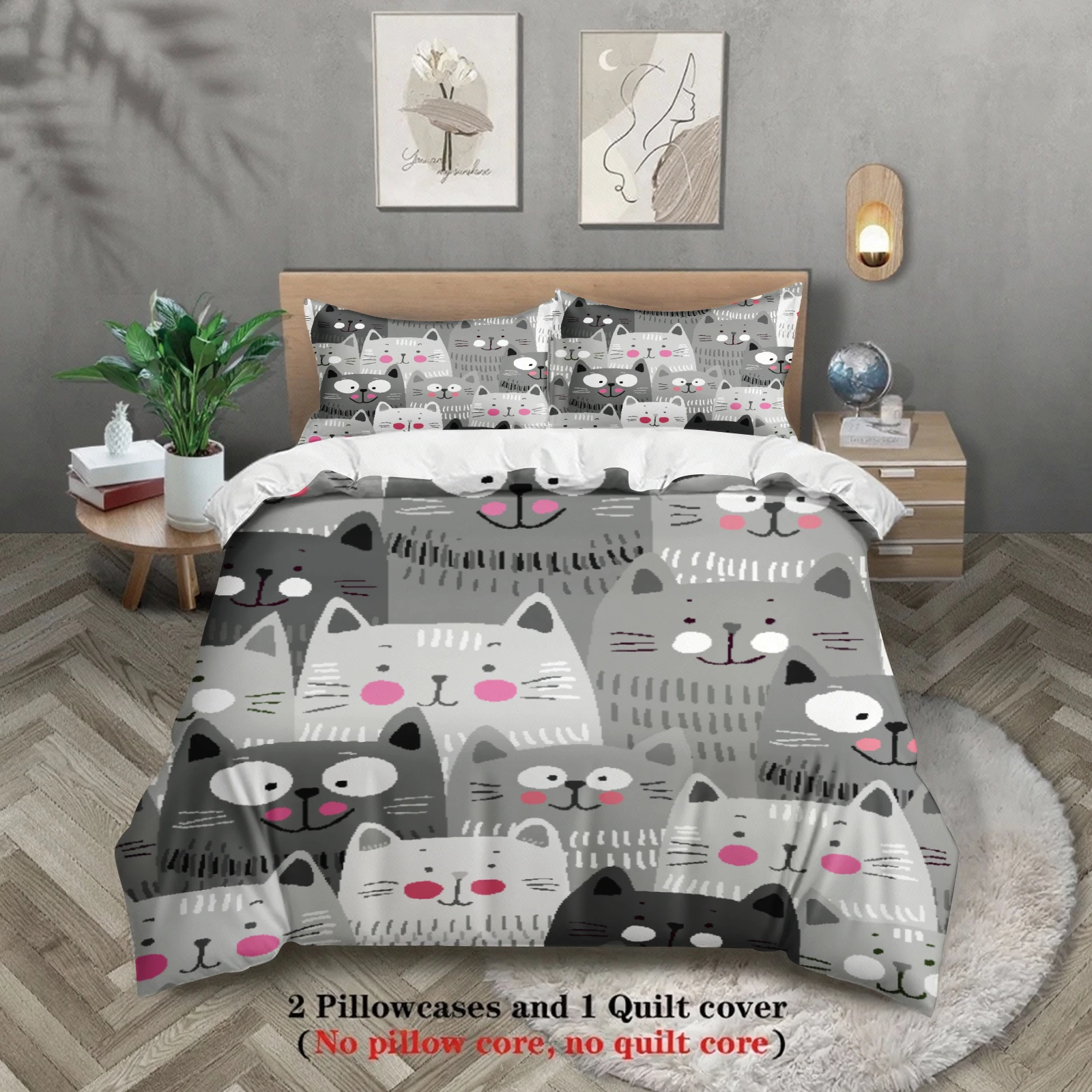 3pcs Cat Pattern Bedding Sets 3D Printed Pink And Gray Cats Single Twin Queen Size Duvet Cover Sets With Pillowcases No Filling
3pcs Cat Pattern Bedding Sets 3D Printed Pink And Gray Cats Single Twin Queen Size Duvet Cover Sets With Pillowcases No Filling