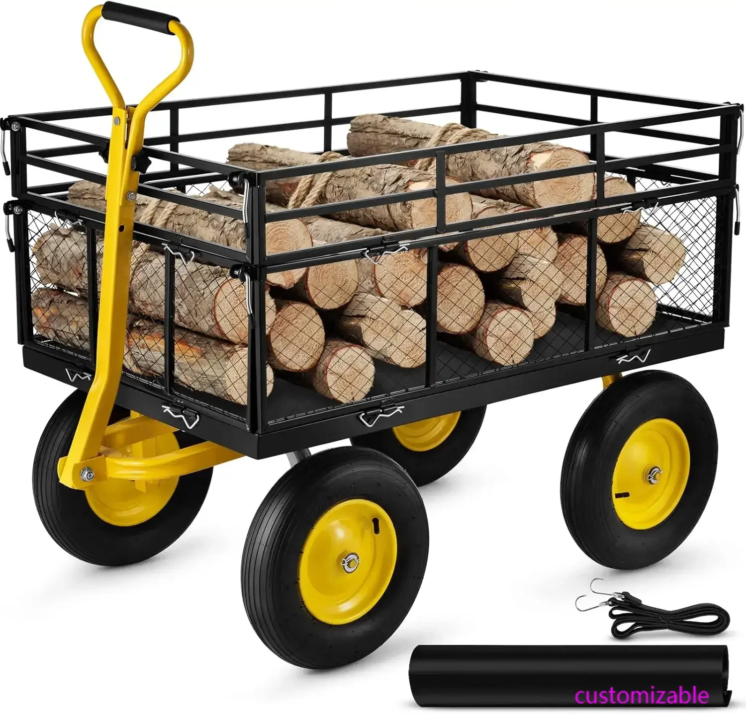 Steel Garden Cart, Heavy Duty 1400 lbs Capacity, with Removable Mesh Sides to Convert into Flatbed, Utility Metal Wagon 
Steel Garden Cart, Heavy Duty 1400 lbs Capacity, with Removable Mesh Sides to Convert into Flatbed, Utility Metal Wagon
