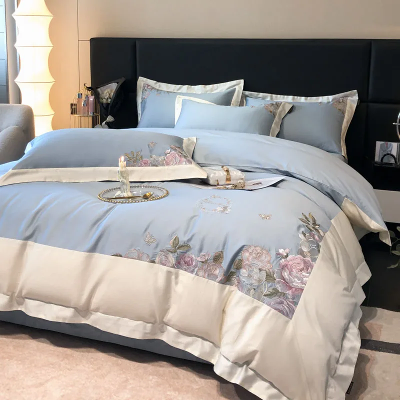High-end Flowers Embroidery Duvet Cover Set Blue Egyptian Cotton Bedding Sets Luxury Solid Bed Sheet Pillowcases Home Textile
High-end Flowers Embroidery Duvet Cover Set Blue Egyptian Cotton Bedding Sets Luxury Solid Bed Sheet Pillowcases Home Textile