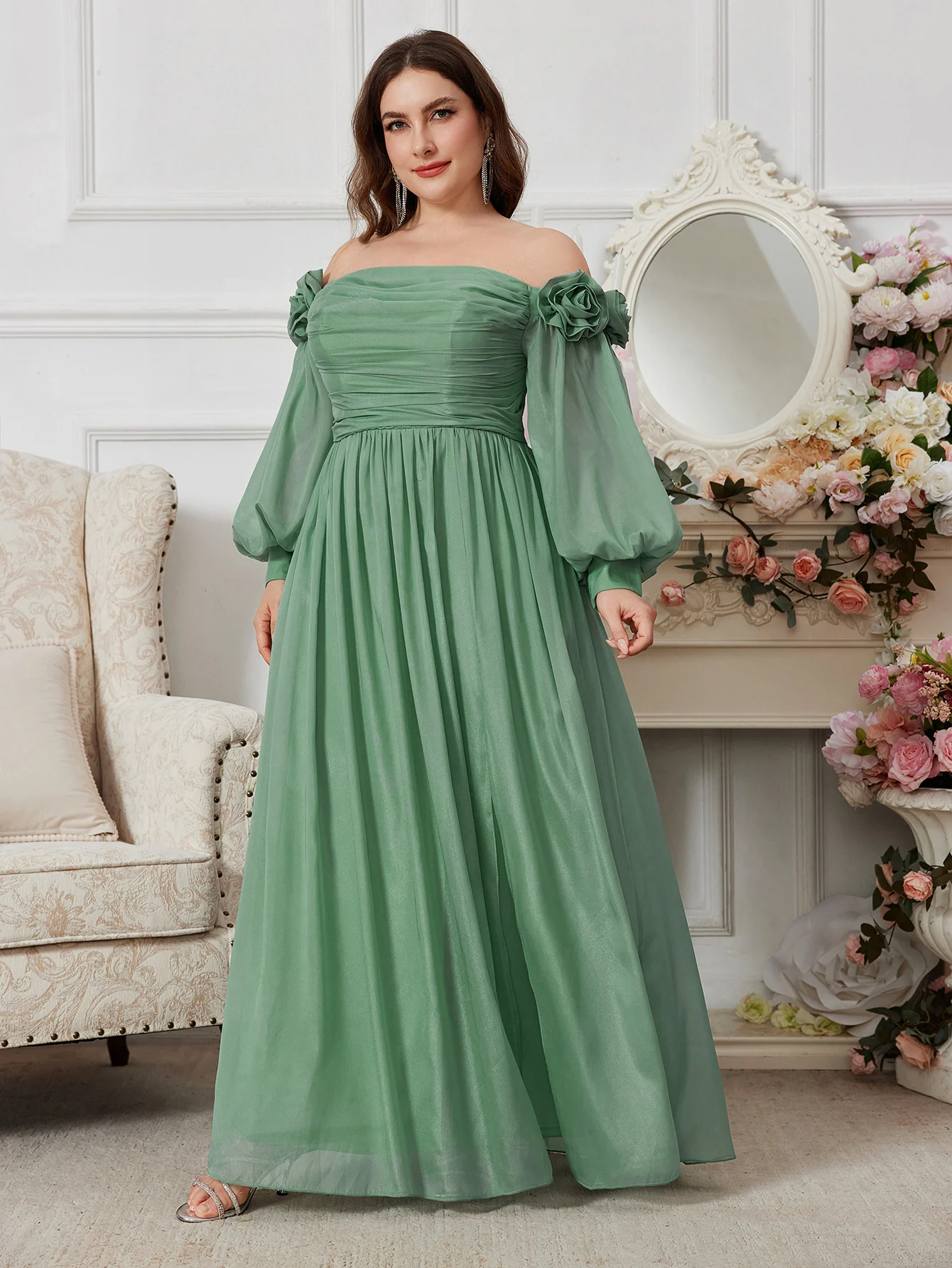 UNITHORSE Off-Shoulder Lantern Sleeve Slit Evening Dress
UNITHORSE Off-Shoulder Lantern Sleeve Slit Evening Dress