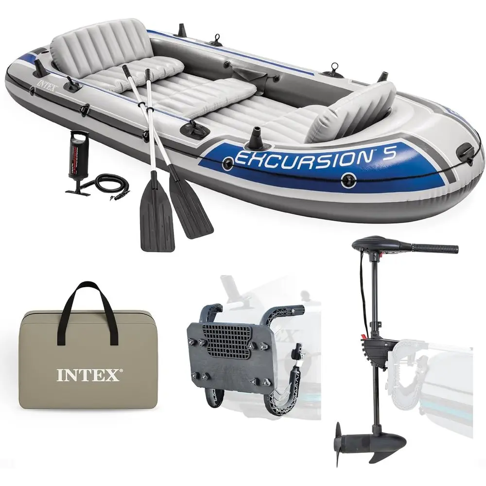 5-Person Inflatable Boat Set with 2 Oars, 12V Trolling Motor and Motor Mount Accessories
5-Person Inflatable Boat Set with 2 Oars, 12V Trolling Motor and Motor Mount Accessories