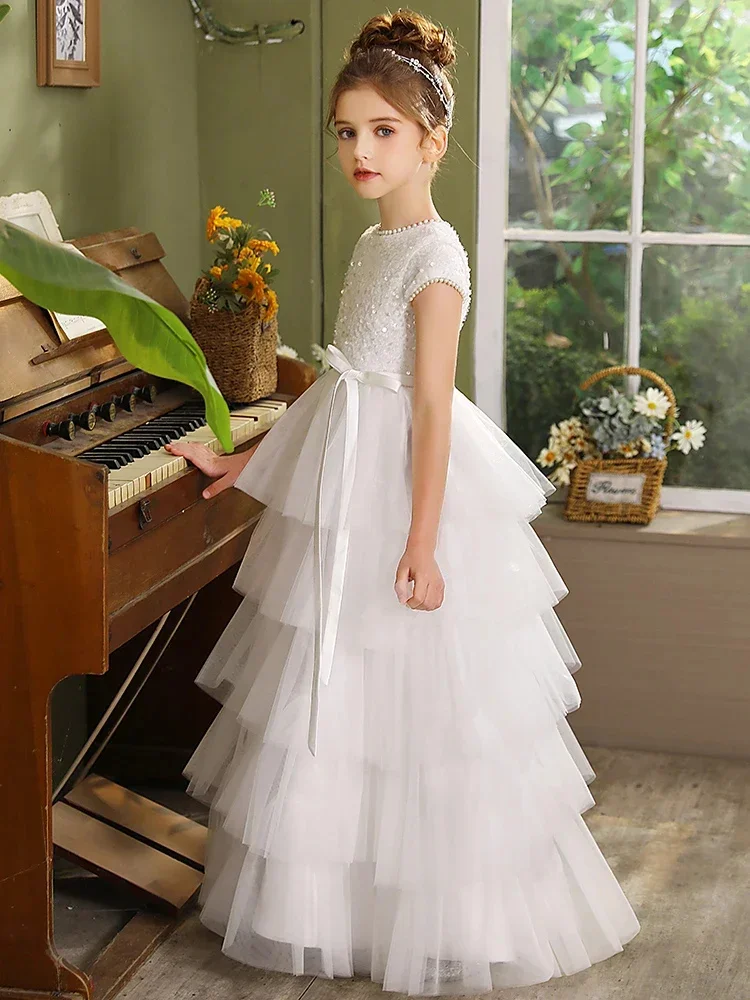 Customized Elegant Flower Girl Dresses For Wedding Sequins Pearls Layered Tulle Princess Birthday Party First Communion Gown
Customized Elegant Flower Girl Dresses For Wedding Sequins Pearls Layered Tulle Princess Birthday Party First Communion Gown