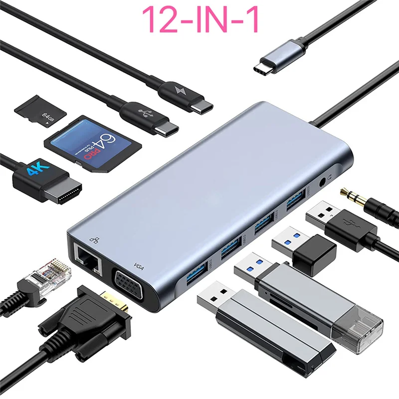 Well Made-Docking Station USB Hub 12 In 1 4K 30Hz: -Compatible, USB 2.0, RJ45, PD, SD/TF
Well Made-Docking Station USB Hub 12 In 1 4K 30Hz: -Compatible, USB 2.0, RJ45, PD, SD/TF