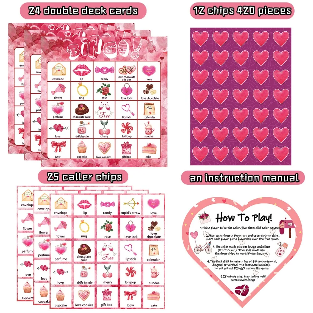 38pcs/set Multiplayer Game Valentines Bingo Game Cards with Stickers Romantic Themed Design Valentines Crafts for Kids Gift
38pcs/set Multiplayer Game Valentines Bingo Game Cards with Stickers Romantic Themed Design Valentines Crafts for Kids Gift