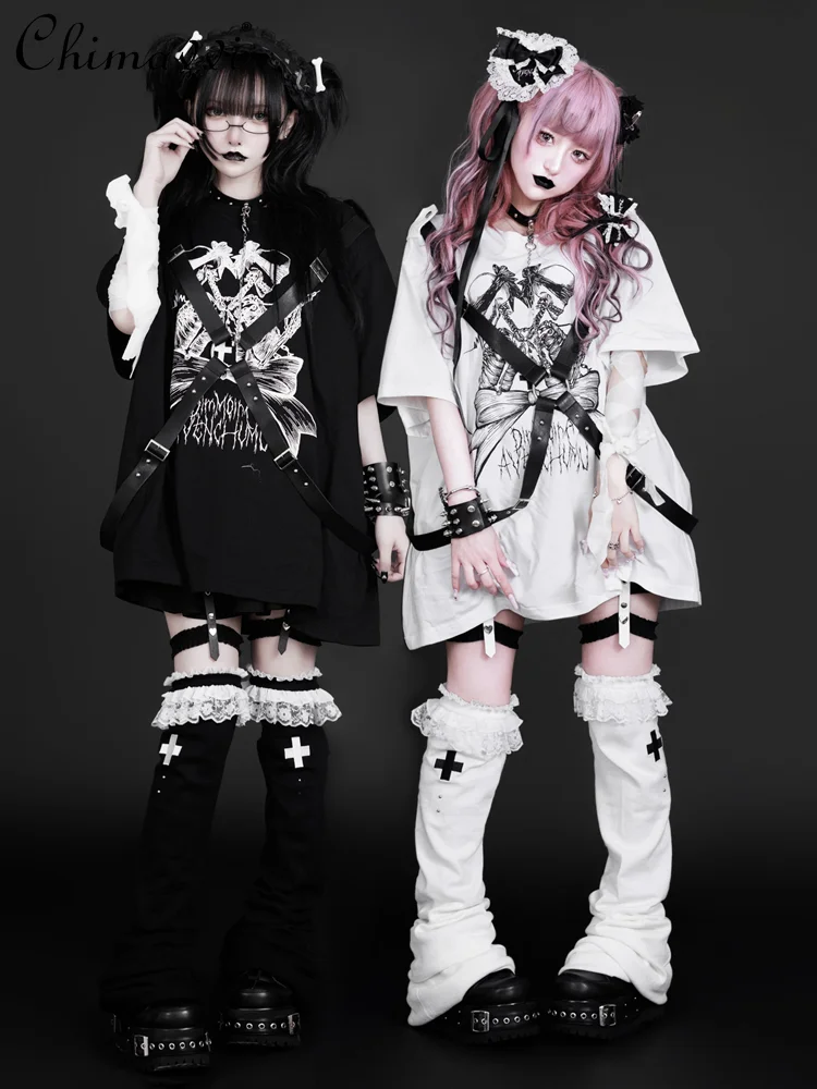 Japanese Mine Dark Pattern Printed PU Leather Cross Strap Collar T-shirt Women Girl's Subculture Anime Print Oversized Tees Top
Japanese Mine Dark Pattern Printed PU Leather Cross Strap Collar T-shirt Women Girl's Subculture Anime Print Oversized Tees Top