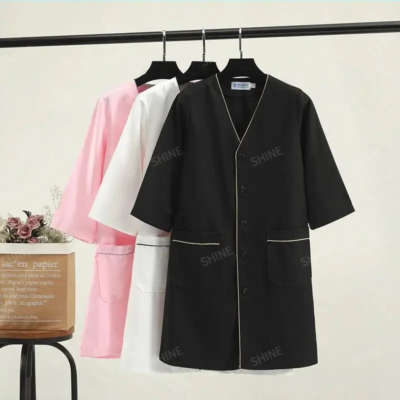 Black short Beautician tops beauty uniform dress spa uniform scrub uniform white plus size Salon grooming clothes Lab coat logo
Black short Beautician tops beauty uniform dress spa uniform scrub uniform white plus size Salon grooming clothes Lab coat logo