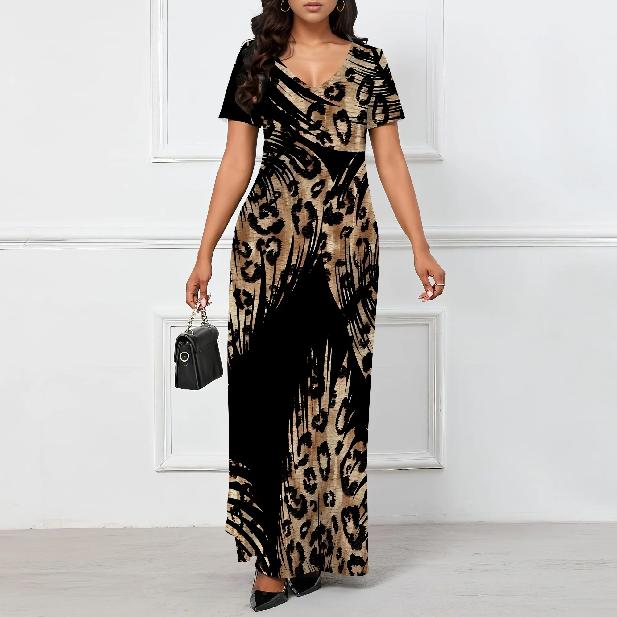 Women's Leopard Print Maxi Dress Short Sleeve V Neck Summer Casual Long Dress Holiday Beach Party Wear
Women's Leopard Print Maxi Dress Short Sleeve V Neck Summer Casual Long Dress Holiday Beach Party Wear