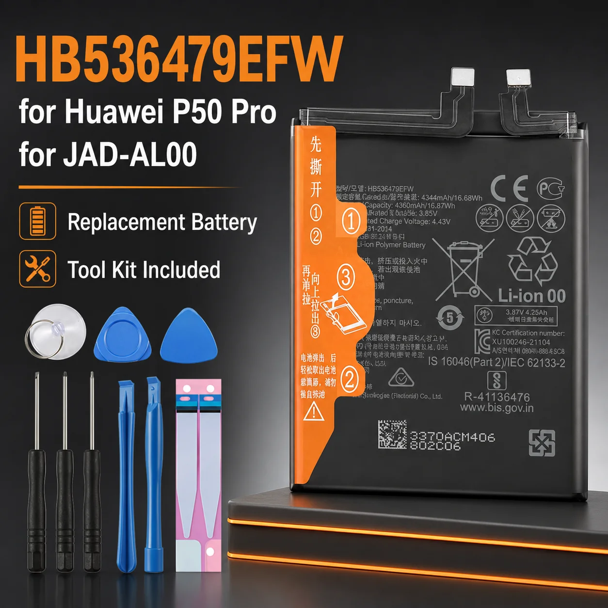 HB536479EW Li-ion Battery for Huawei P50 Pro JAD-AL00 L50 Rechargeable Mobile Phone Replacement Repair Spare Cell for Kit
HB536479EW Li-ion Battery for Huawei P50 Pro JAD-AL00 L50 Rechargeable Mobile Phone Replacement Repair Spare Cell for Kit