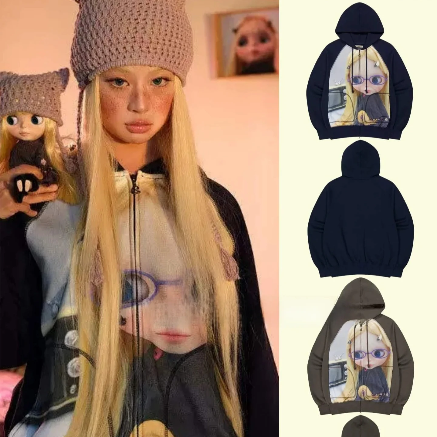 Куртка-худи с принтом Harajuku Doll для женщин, свободного кроя, с длинными рукавами, из смесового хлопка и полиэстера, на молнии, в стиле Y2K, для повседневной носки
Куртка-худи с принтом Harajuku Doll для женщин, свободного кроя, с длинными рукавами, из смесового хлопка и полиэстера, на молнии, в стиле Y2K, для повседневной носки