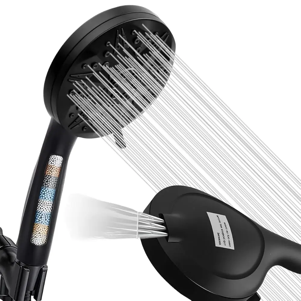Matte Black Filtered Handheld Shower Head – 10 Spray Modes with Rain & Massage, Built-in Filter, Anti-Clog Nozzles, Power Rin
Matte Black Filtered Handheld Shower Head – 10 Spray Modes with Rain & Massage, Built-in Filter, Anti-Clog Nozzles, Power Rin