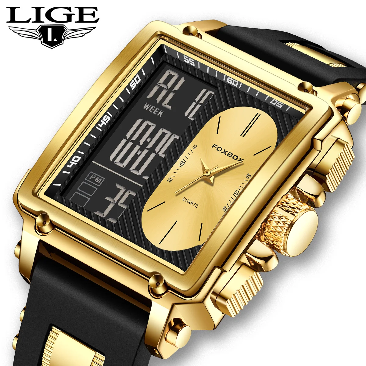LIGE модные квадратные мужские часы в стиле милитари, спортивные кварцевые часы с датой, светодиодный светящийся хронограф, цифровые мужские часы, часы с двойным дисплеем
LIGE модные квадратные мужские часы в стиле милитари, спортивные кварцевые часы с датой, светодиодный светящийся хронограф, цифровые мужские часы, часы с двойным дисплеем