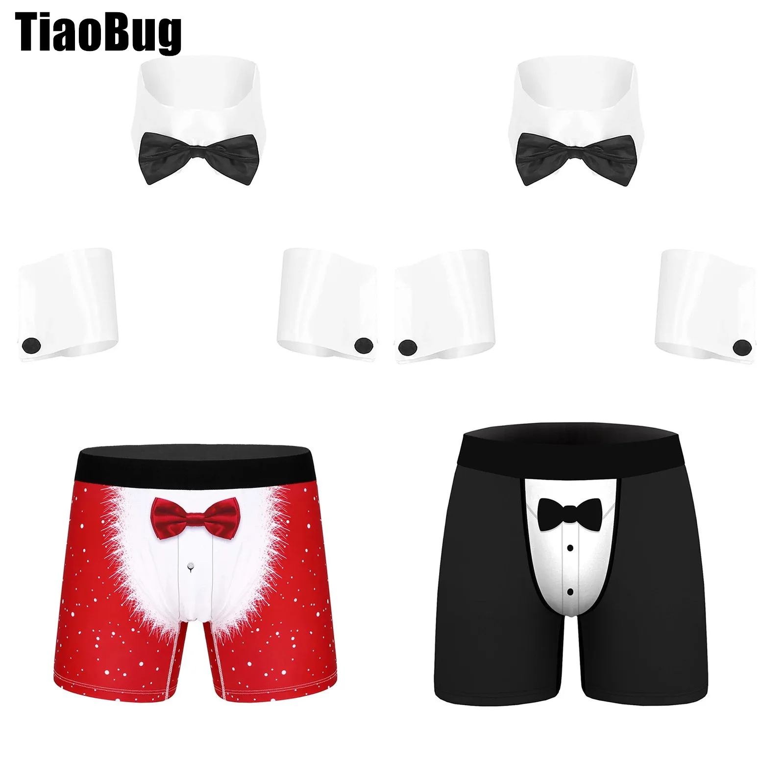 Mens Christmas Costume Set Elastic Waistband Printed Boxer Shorts with Collar And Cuffs for Cosplay Role Play Theme Party
Mens Christmas Costume Set Elastic Waistband Printed Boxer Shorts with Collar And Cuffs for Cosplay Role Play Theme Party