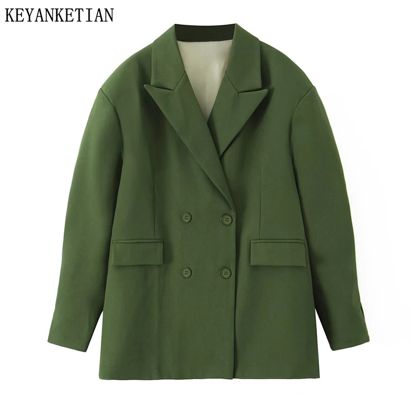 KEYANKETIAN 2026 Spring New Women's Puffed-sleeve Suit Coat Simple style Double Breasted Loose Office Lady Dark Green Blazer Top
KEYANKETIAN 2026 Spring New Women's Puffed-sleeve Suit Coat Simple style Double Breasted Loose Office Lady Dark Green Blazer Top