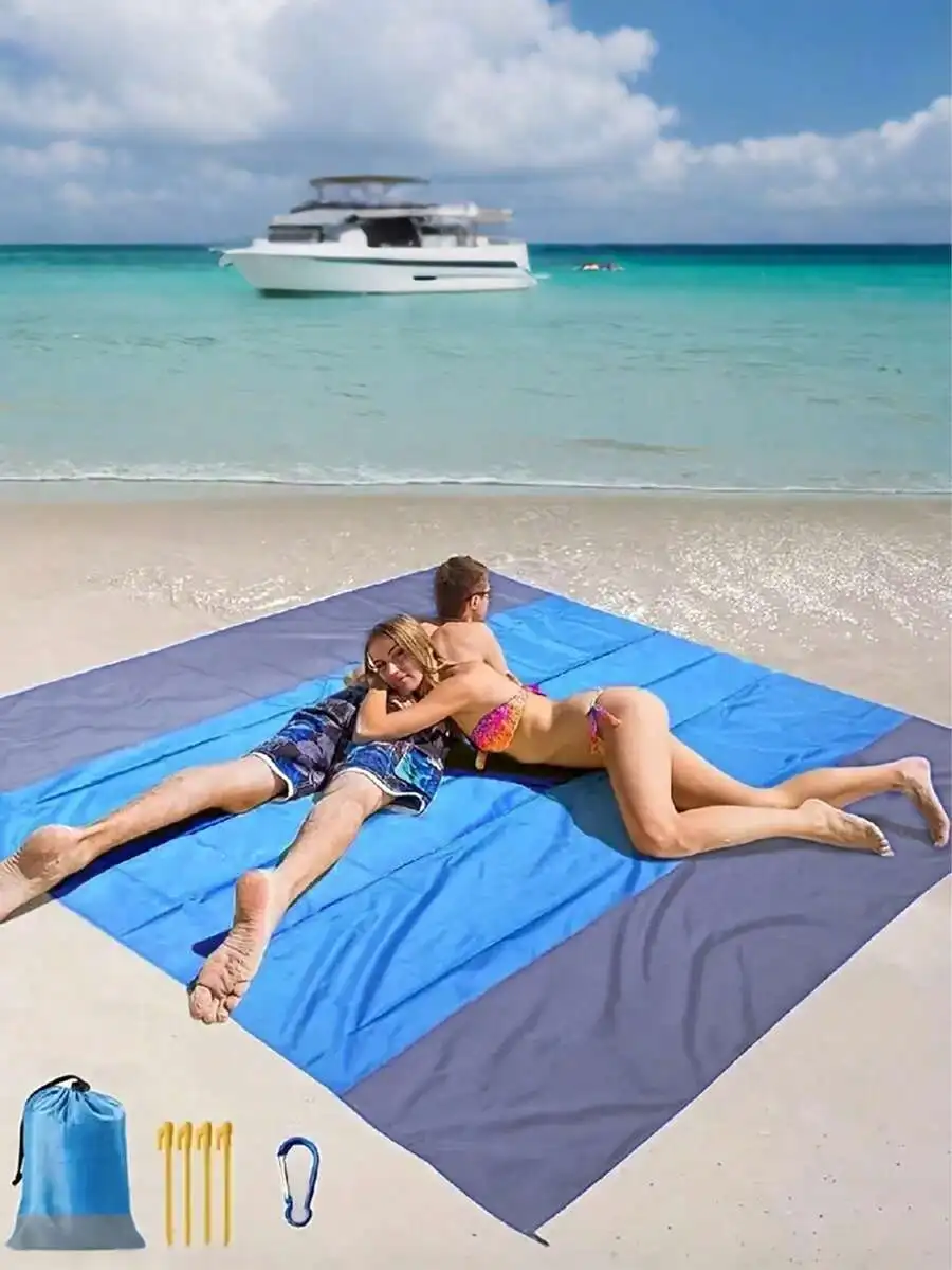1PC Extra Large Beach Blanket 79x83 Inch, 100% Sand Proof Waterproof Picnic Mat With 4 Secure Stakes & Corner Pockets, Ultraligh
1PC Extra Large Beach Blanket 79x83 Inch, 100% Sand Proof Waterproof Picnic Mat With 4 Secure Stakes & Corner Pockets, Ultraligh