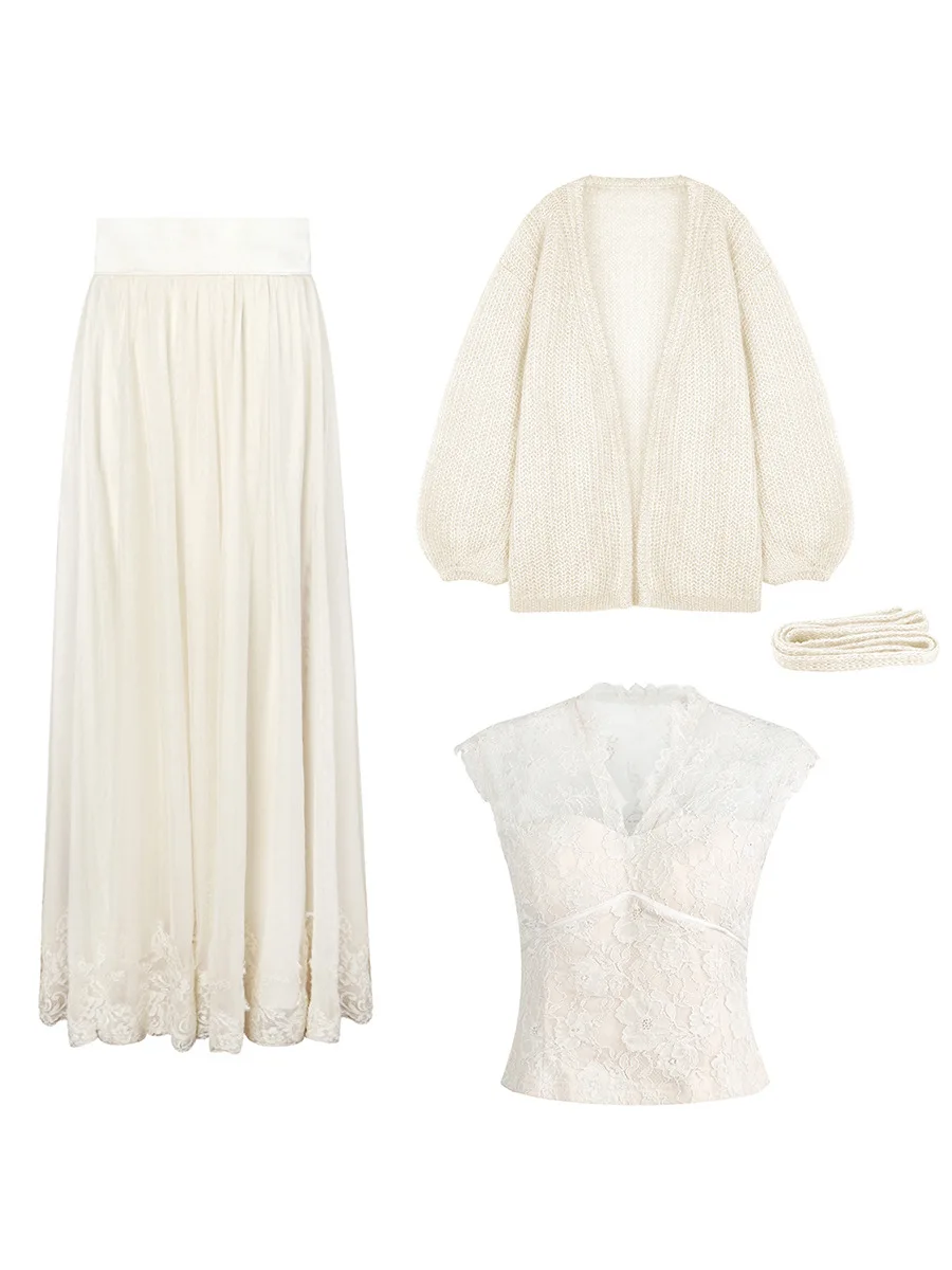 Cherry Blossom Snow Pure Desire V-ne Chest Pad Top Me f Skirt Camere Open Cardigan Tee-piece Set Women's Faion
Cherry Blossom Snow Pure Desire V-ne Chest Pad Top Me f Skirt Camere Open Cardigan Tee-piece Set Women's Faion