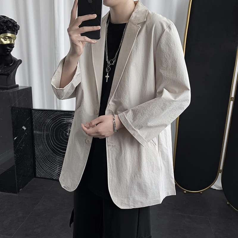 Summer Thin Seven-Quarter Sleeve Men's Casual Fashionable Small Suit Jacket Loose Fit Regular Length Two Buttons Pure Color
Summer Thin Seven-Quarter Sleeve Men's Casual Fashionable Small Suit Jacket Loose Fit Regular Length Two Buttons Pure Color
