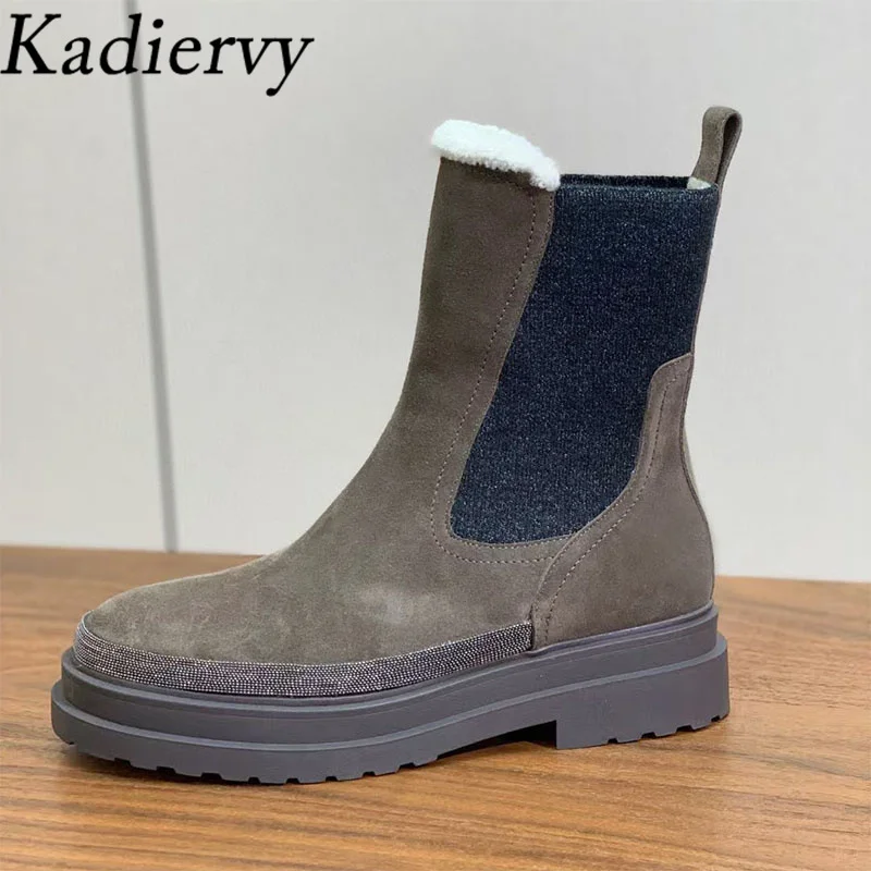 Thick Sole Short Boots Woman Round Toe Wool Warm Flat Shoes Woman Suede Leather Ankle Boots String Bead Winter Boots Women
Thick Sole Short Boots Woman Round Toe Wool Warm Flat Shoes Woman Suede Leather Ankle Boots String Bead Winter Boots Women