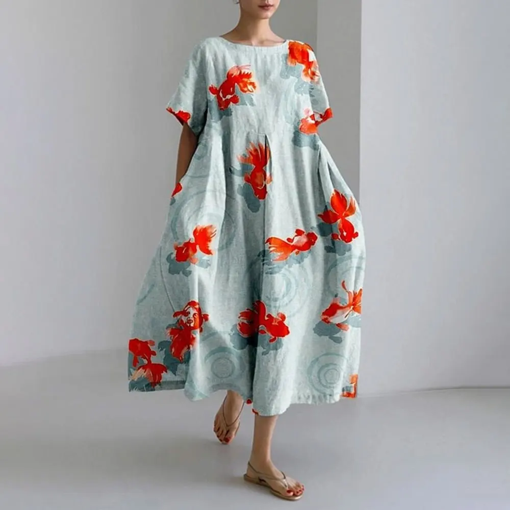 Women's loose pocket dress Elegant casual women's summer dress new fashion red print short sleeve long dress
Women's loose pocket dress Elegant casual women's summer dress new fashion red print short sleeve long dress