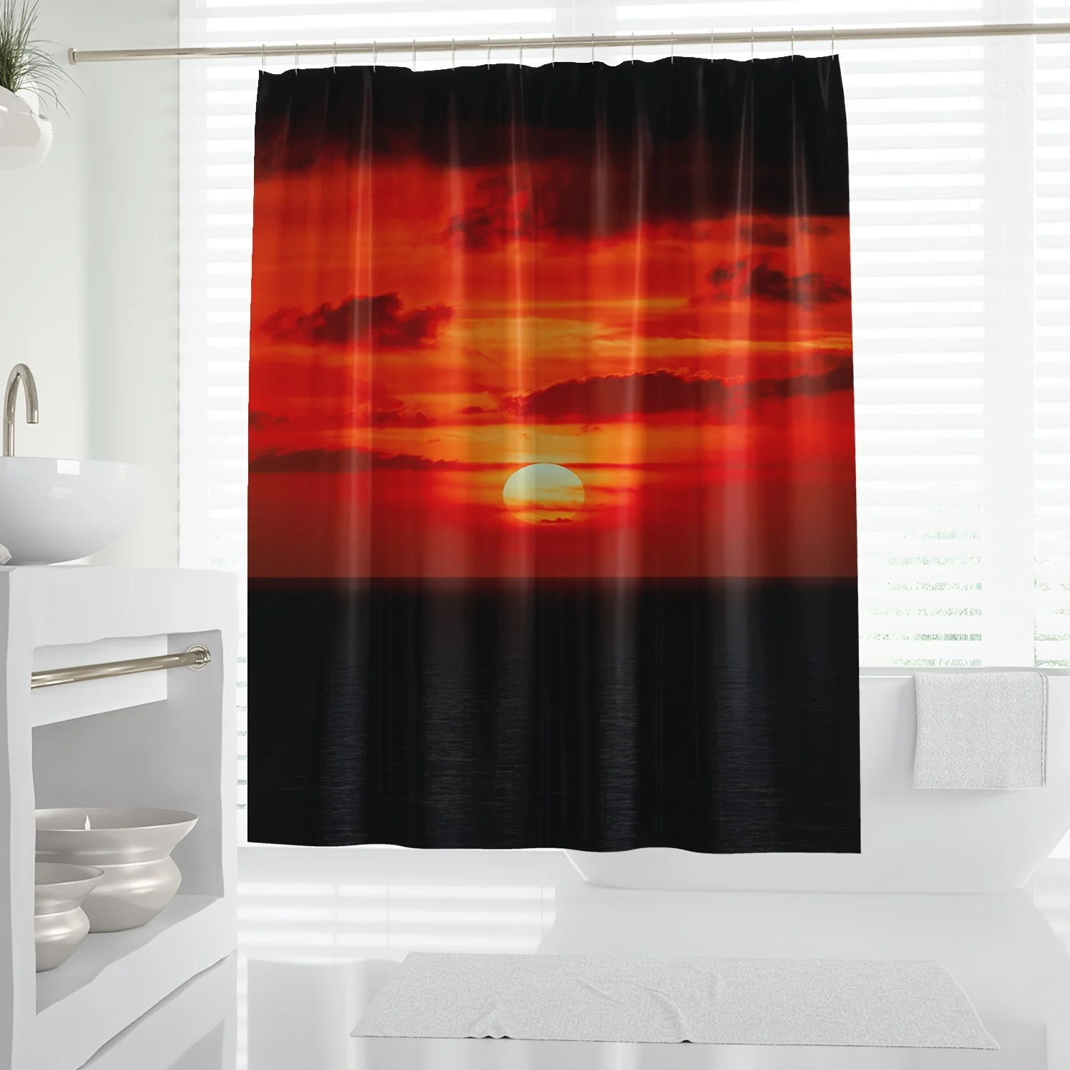 1 шт. Занавеска для ванны из полиэстера с пляжной сцены заката — яркое оранжевое и красное небо с видом на океан, можно стирать в машине, всесезонное использование
1 шт. Занавеска для ванны из полиэстера с пляжной сцены заката — яркое оранжевое и красное небо с видом на океан, можно стирать в машине, всесезонное использование