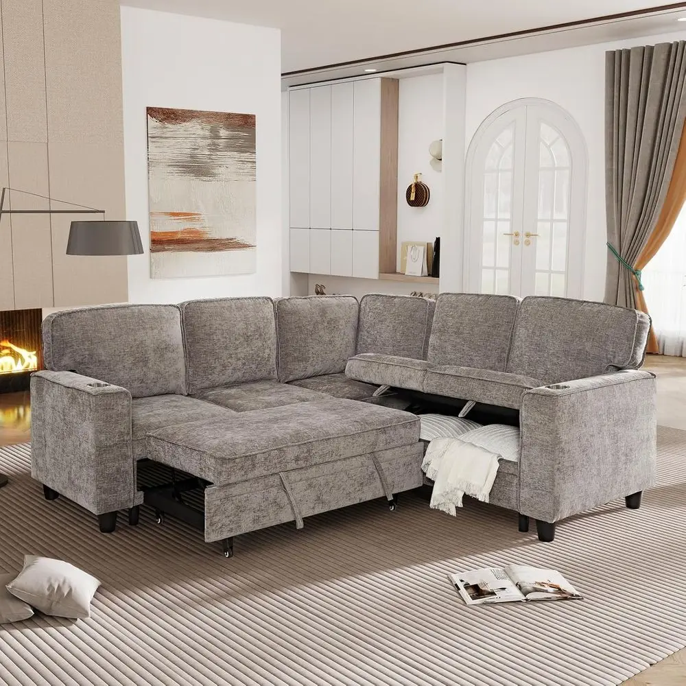81" L-Shaped Oversized Chenille ular Sectional Sleeper Soa with Pull-Out Bed, Storage Seat, ern 5-Seater Upholstered Couch Bed w
81" L-Shaped Oversized Chenille ular Sectional Sleeper Soa with Pull-Out Bed, Storage Seat, ern 5-Seater Upholstered Couch Bed w