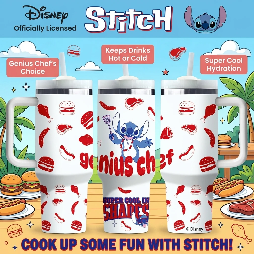 1pc 40oz Disney Stitch Genius Chef Insulated Stainless Steel Tumbler with Handle & Straw for Hot & Cold Water Daily Use Travel
1pc 40oz Disney Stitch Genius Chef Insulated Stainless Steel Tumbler with Handle & Straw for Hot & Cold Water Daily Use Travel