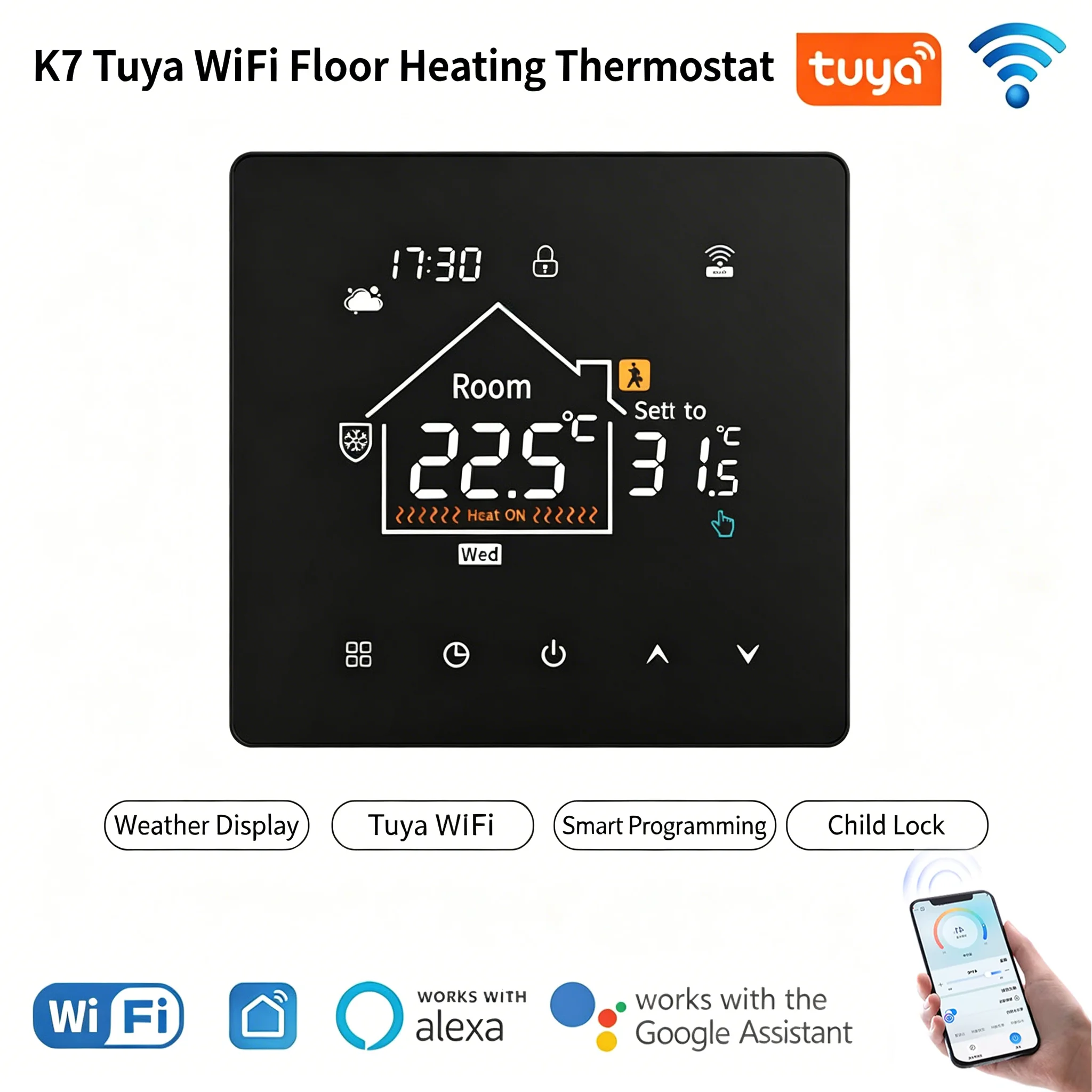 K7RH TUYA WIFI Smart Heating Thermostat for Home Water Floor Heating Electric Floor Humidity Weather Energy Saving 3A/16A
K7RH TUYA WIFI Smart Heating Thermostat for Home Water Floor Heating Electric Floor Humidity Weather Energy Saving 3A/16A