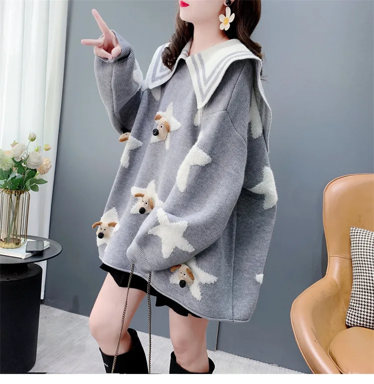 F/W 2024 korean puppy navy collar sweater for women autumn and winter 2024 new style loose western style oversize pulloverrs
F/W 2024 korean puppy navy collar sweater for women autumn and winter 2024 new style loose western style oversize pulloverrs