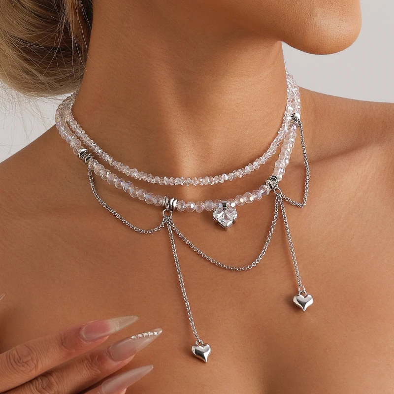 Heart-shaped zircon double chain tassel design women's clavicle chain ornament crystal necklace jewelry gifts
Heart-shaped zircon double chain tassel design women's clavicle chain ornament crystal necklace jewelry gifts