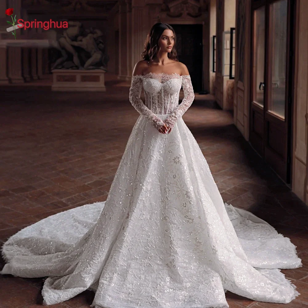 Customized 2025Luxury Princess A-line Wedding Dresses Boat Neck Long Sleeve LaceSequined Beaded Sexy Backless Vestido De Novia
Customized 2025Luxury Princess A-line Wedding Dresses Boat Neck Long Sleeve LaceSequined Beaded Sexy Backless Vestido De Novia