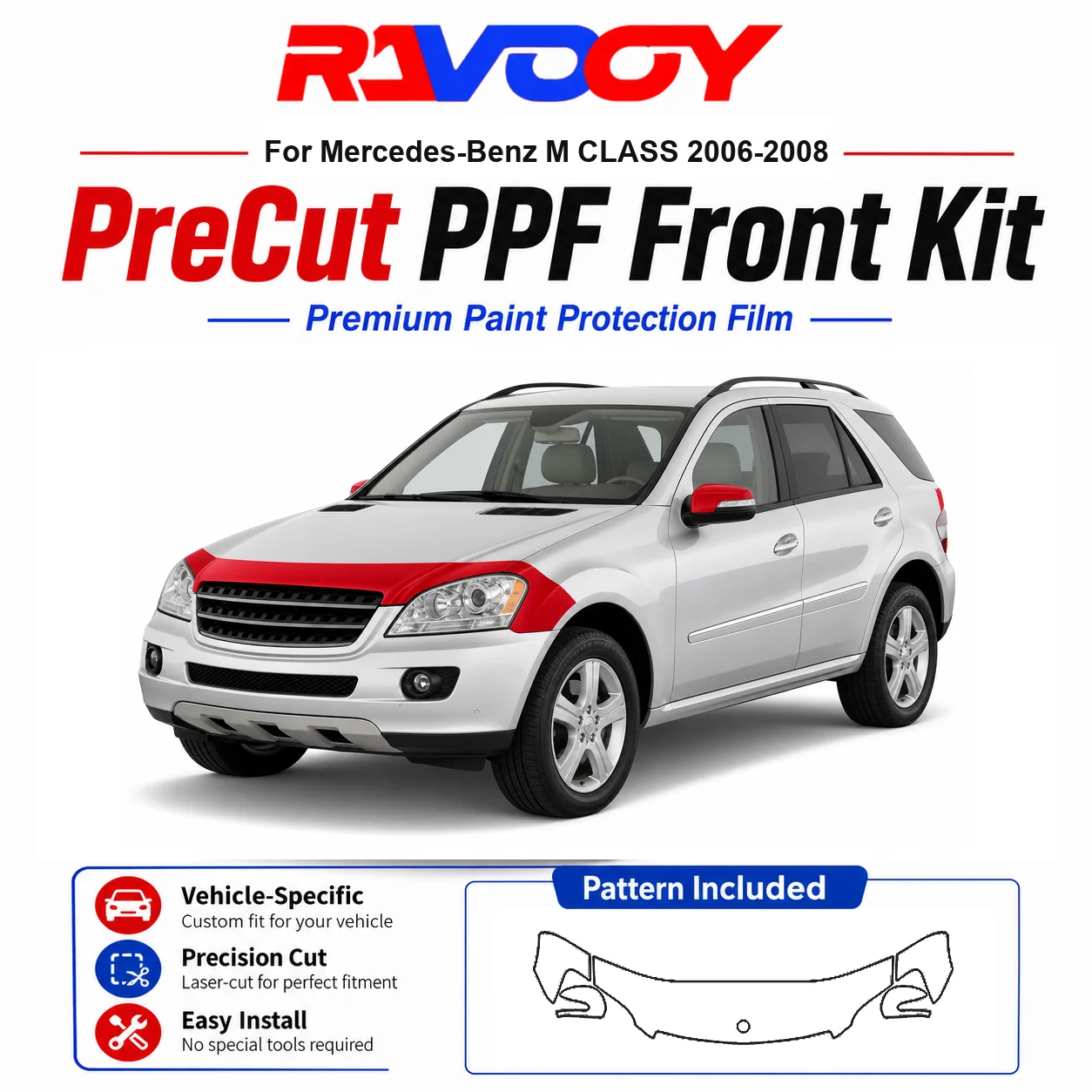 8.5mil TPU Precut PPF Kit For Mercedes-Benz M CLASS 2006-2008 - Hood, Fenders & Mirror Set - Self-Healing Clear Bra Film
8.5mil TPU Precut PPF Kit For Mercedes-Benz M CLASS 2006-2008 - Hood, Fenders & Mirror Set - Self-Healing Clear Bra Film