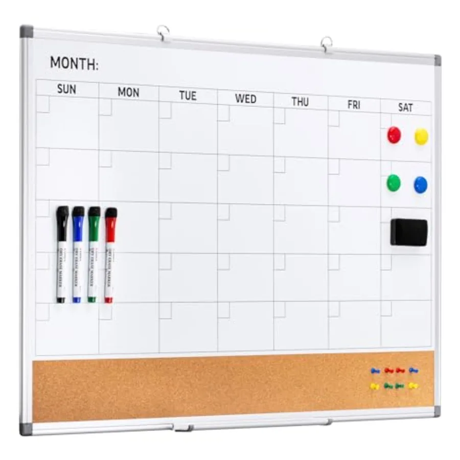 Dry Erase Calendar Whiteboard Corkboard Combo 36 * 24 inch Monthly Calendar and Bulletin Board Combination for wall Aluminum Fr
Dry Erase Calendar Whiteboard Corkboard Combo 36 * 24 inch Monthly Calendar and Bulletin Board Combination for wall Aluminum Fr