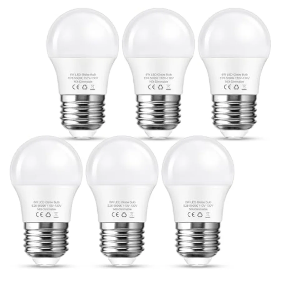 G45 LED Light Bulb 6W, E26 Base 60Watt Globe Small Light Bulbs Equivalent, Non-Dimmable Bright Lighting for Refrigerator, Desk
G45 LED Light Bulb 6W, E26 Base 60Watt Globe Small Light Bulbs Equivalent, Non-Dimmable Bright Lighting for Refrigerator, Desk