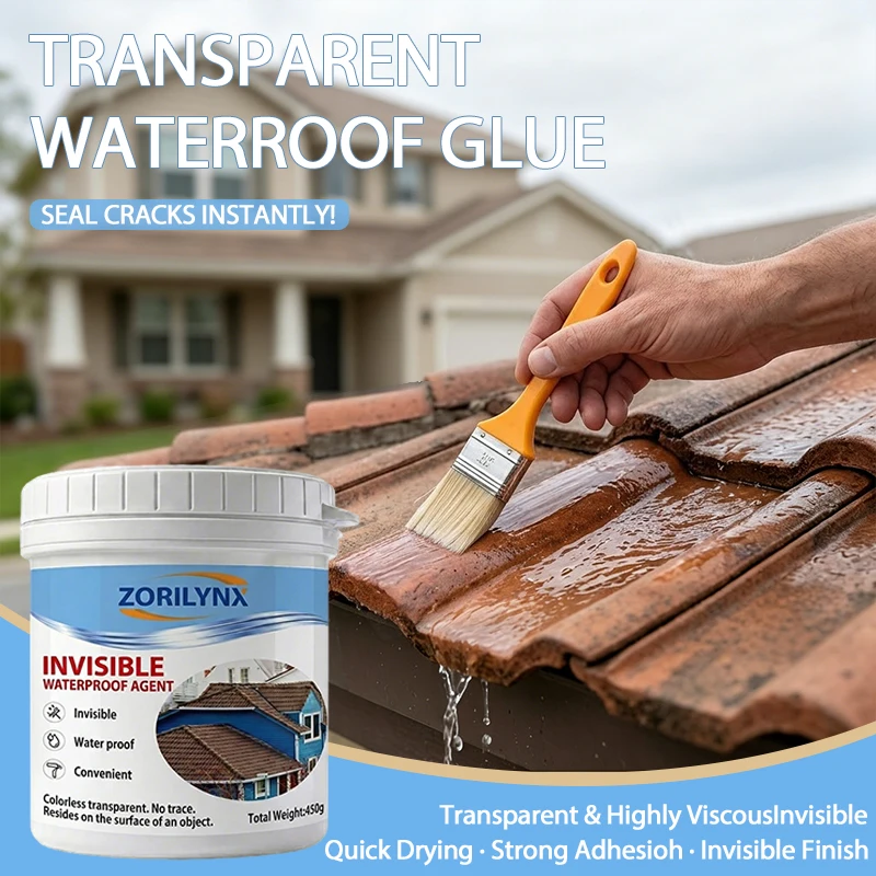 Clear Transparent Waterproof Glue Liquid Anti-Leak Sealant Coating for Tile Exterior Wall Roof Leakage Fix ZORILYNX 450g
Clear Transparent Waterproof Glue Liquid Anti-Leak Sealant Coating for Tile Exterior Wall Roof Leakage Fix ZORILYNX 450g