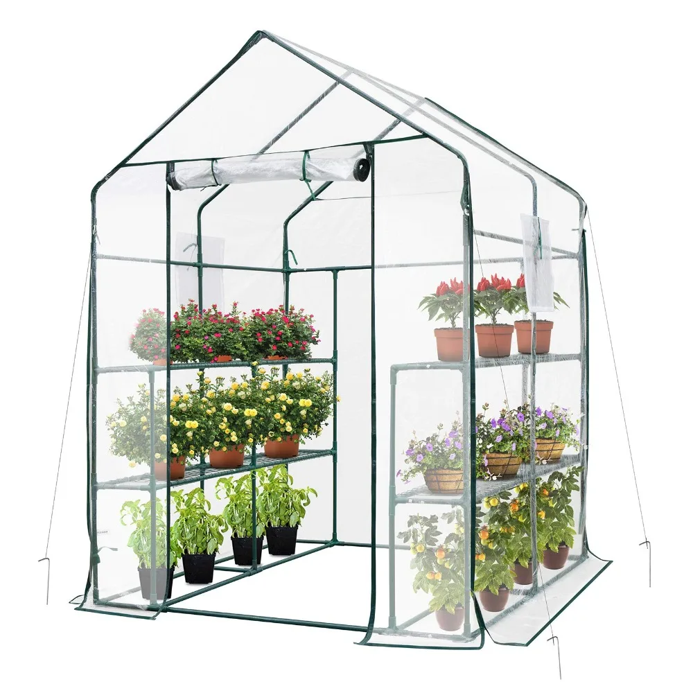 57x57x77-Inch Transparent Mini Walk-in Green House with Window and Anchor, Plant Garden Hot House 2 Tiers 8 Shelves
57x57x77-Inch Transparent Mini Walk-in Green House with Window and Anchor, Plant Garden Hot House 2 Tiers 8 Shelves