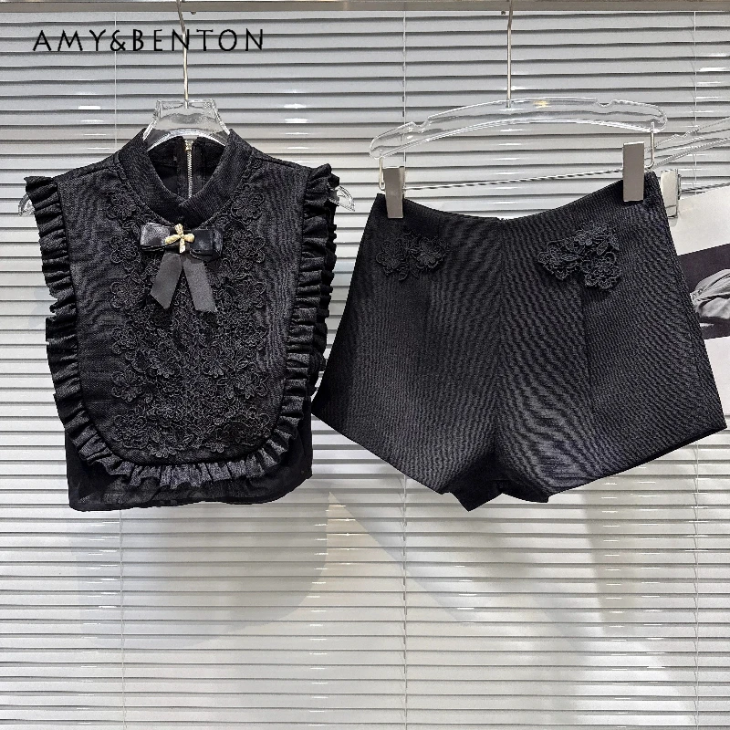 2026 Summer New Bow Lace Splicing Women's Vests French Design Sweet Cool Black Temperament Elegant Tweed Shorts Suits Ladies
2026 Summer New Bow Lace Splicing Women's Vests French Design Sweet Cool Black Temperament Elegant Tweed Shorts Suits Ladies