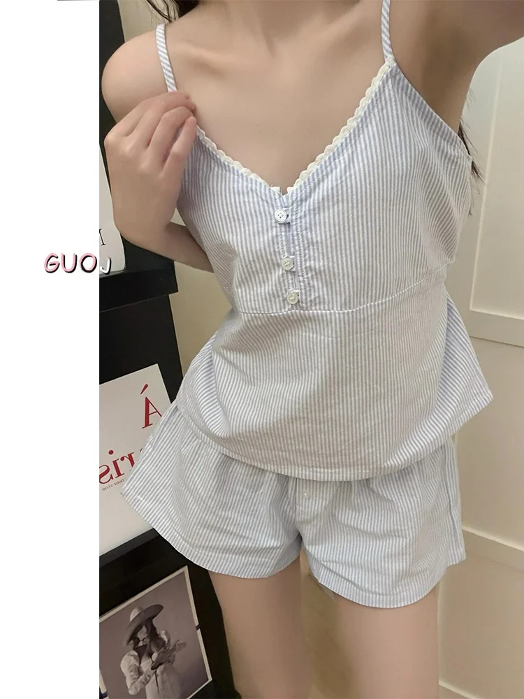 Korean Sweet Simple Striped Strap Spwear Women Summer Loose plus Size Vest orts Home Clothes Two-Piece Set Cartoon Print
Korean Sweet Simple Striped Strap Spwear Women Summer Loose plus Size Vest orts Home Clothes Two-Piece Set Cartoon Print