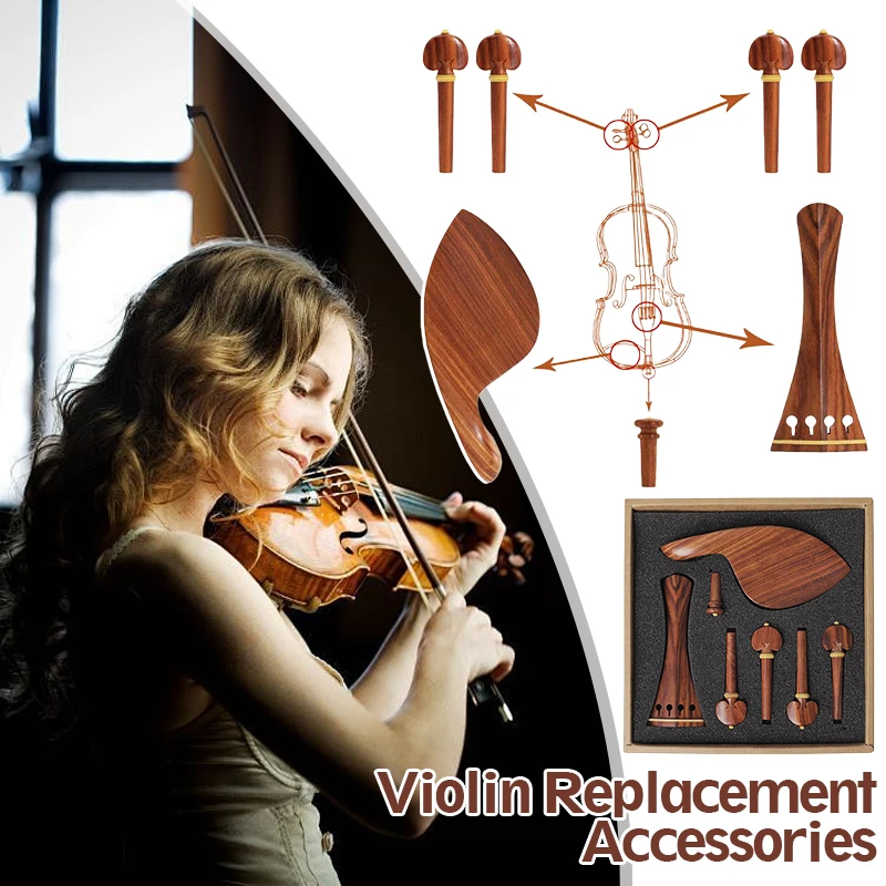 3/4 & 4/4 Violin Set 7pcs Rosewood Chinrest Tailpiece Tuning Pegs Endpin with Boxwood Inlay Full Replacement Accessories Kit
3/4 & 4/4 Violin Set 7pcs Rosewood Chinrest Tailpiece Tuning Pegs Endpin with Boxwood Inlay Full Replacement Accessories Kit