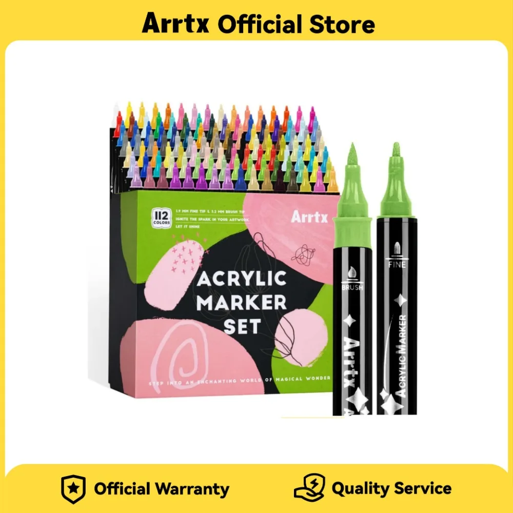 Arrtx 112 Colors Dual Tip Acrylic Paint Markers Fine Tip and Brush Tip Easy to clean Art Supplies for Rock Painting Wood Ceramic
Arrtx 112 Colors Dual Tip Acrylic Paint Markers Fine Tip and Brush Tip Easy to clean Art Supplies for Rock Painting Wood Ceramic