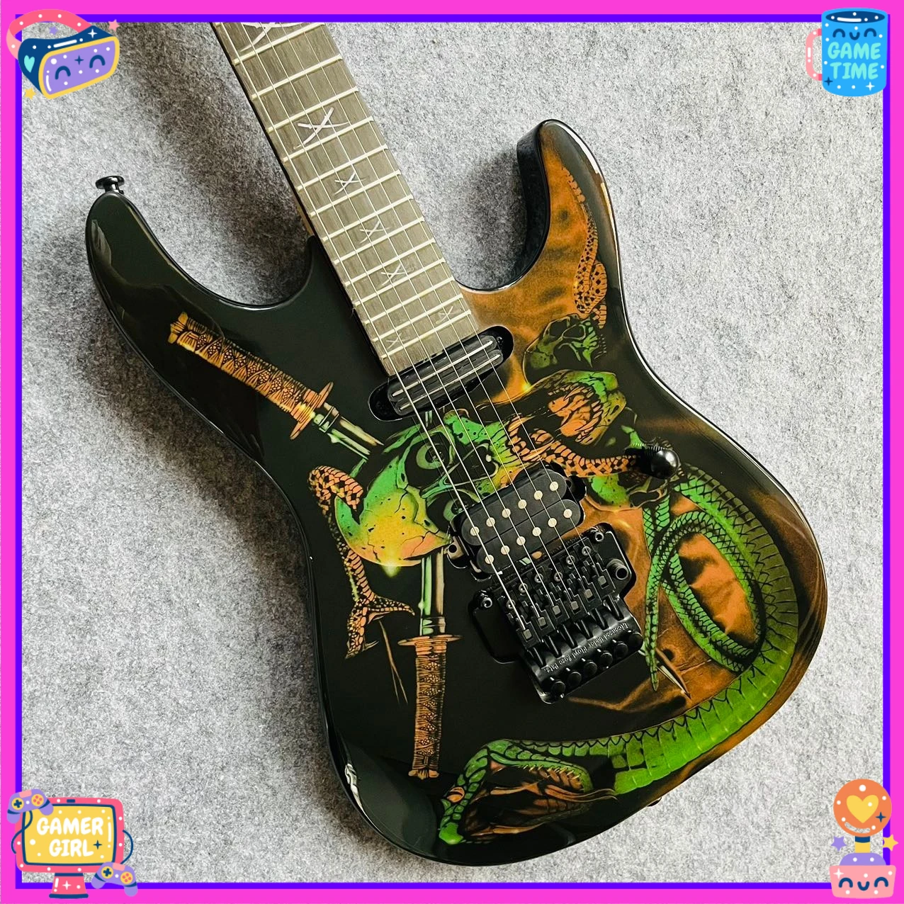 Hot Sell LTD Skulls Snakes George Lynch Signature Electric Guitar Floyd Rose Tremolo Bridge, Locking Nut, Black Hardware
Hot Sell LTD Skulls Snakes George Lynch Signature Electric Guitar Floyd Rose Tremolo Bridge, Locking Nut, Black Hardware