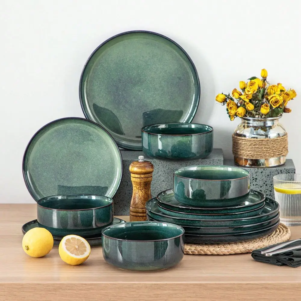12 Pieces Kitchen Dinnerware Set, Green Set, Stoneware Dinnerware, Plate And Bowl Set For 4 Person, Round Plate With Vertical E
12 Pieces Kitchen Dinnerware Set, Green Set, Stoneware Dinnerware, Plate And Bowl Set For 4 Person, Round Plate With Vertical E