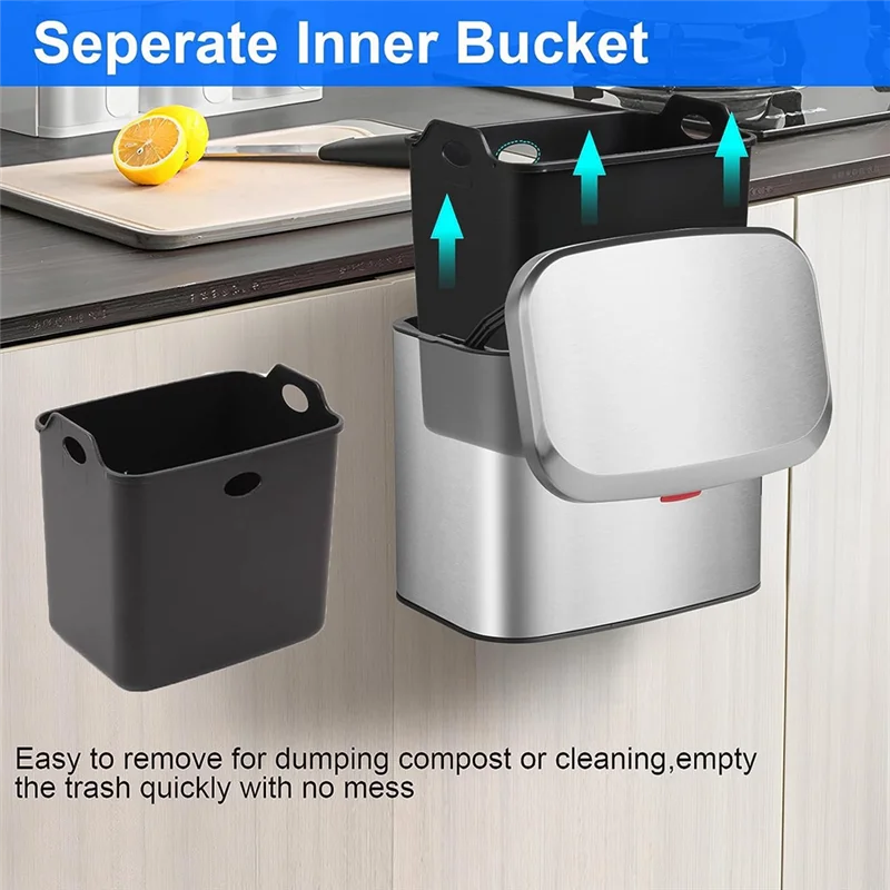Hanging Stainless Steel Compost Bin 1.05 Gallon Wall Mounted Trash Can with Lid, Kitchen Cabinet Door Sink Garbage Can BLJS
Hanging Stainless Steel Compost Bin 1.05 Gallon Wall Mounted Trash Can with Lid, Kitchen Cabinet Door Sink Garbage Can BLJS