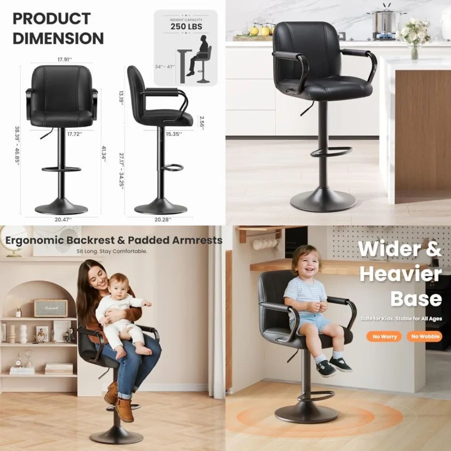 Bar Stools with Back and Armrest, Swivel PU Leather Kitchen Counter Chairs for Island, Sillas para Barra de Cocina, Taburetes p
Bar Stools with Back and Armrest, Swivel PU Leather Kitchen Counter Chairs for Island, Sillas para Barra de Cocina, Taburetes p